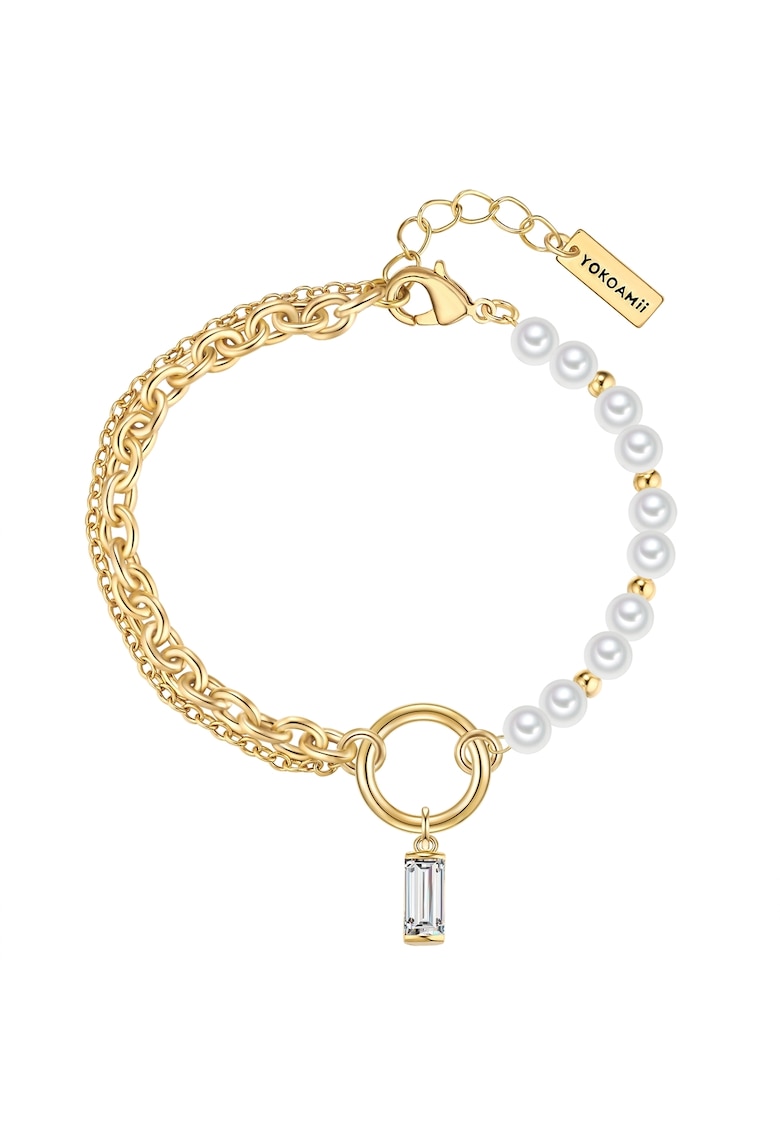 Bratara placata cu aur de 14K si perle - Auriu