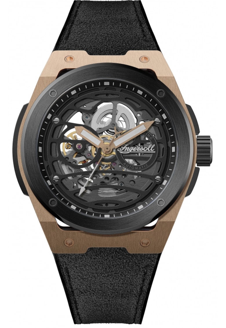 Ceas pentru bărbați I15202 - negru - tip skeleton - curea din material - automatic