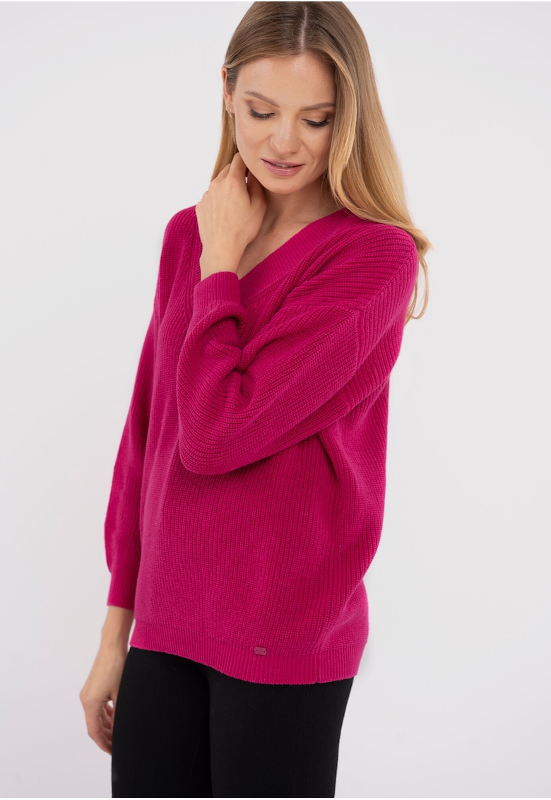 Pulover Dama cu decolteu in V - Lejer - Roz