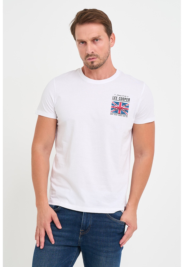 Tricou de bumbac cu decolteu la baza gatului - Alb