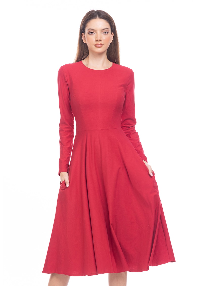 Rochie midi evazata cu buzunare