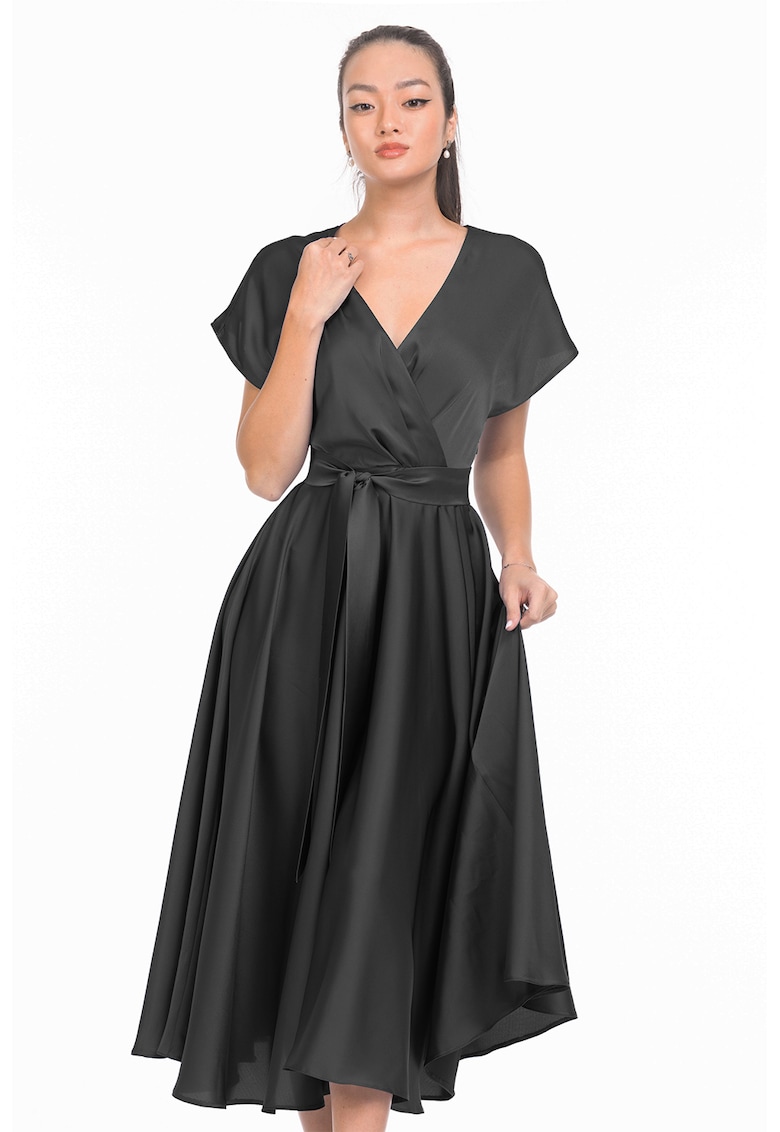 Rochie midi evazata cu aspect satinat