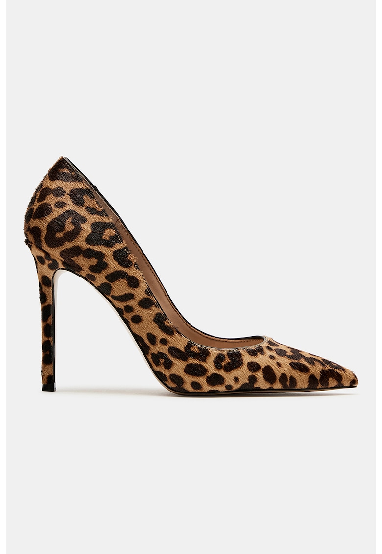 Pantofi stiletto cu varf ascutit si animal print Evelyn