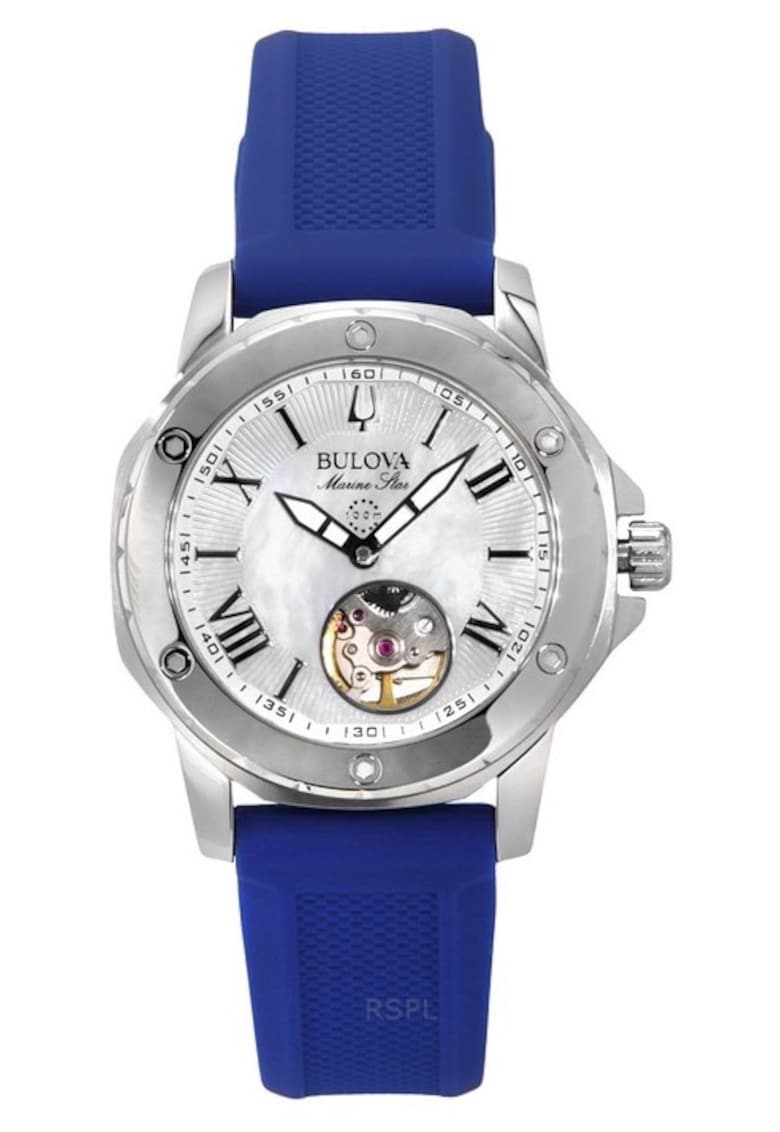 Ceas dama Marine Star - bratara silicon albastra - cadran din sidef - rezistenta la apa 100M - 35x09.7mm