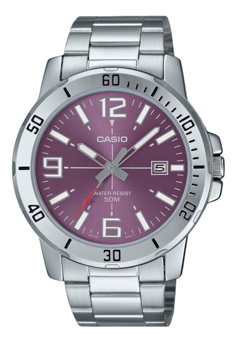 Ceas barbatesc analog - cadran violet - bratara din otel inoxidabil - rezistent la apa 50m - 45x10.3mm