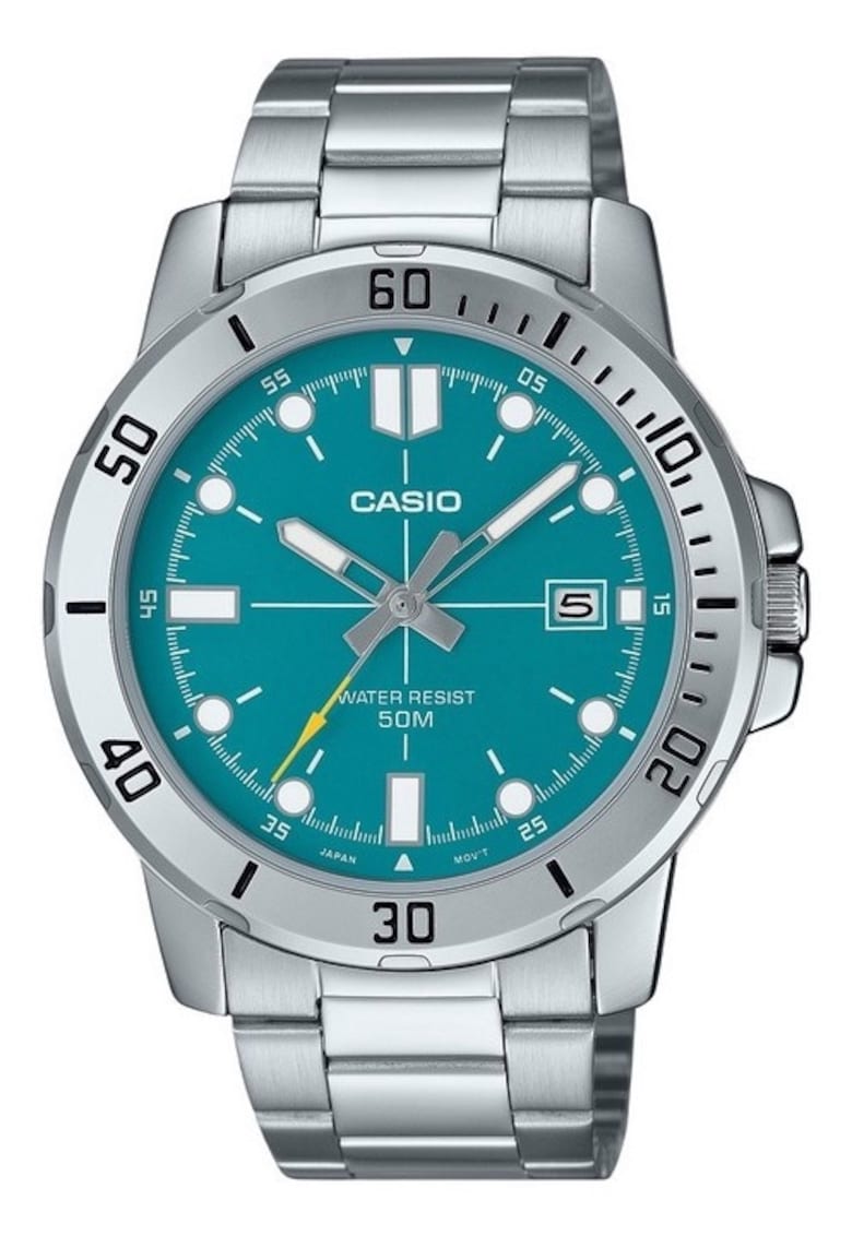 Ceas barbatesc analog - carcasa din otel inoxidabil - bratara din otel inoxidabil - cadran turcoaz - 45x10.3mm - rezistenta la apa 50m