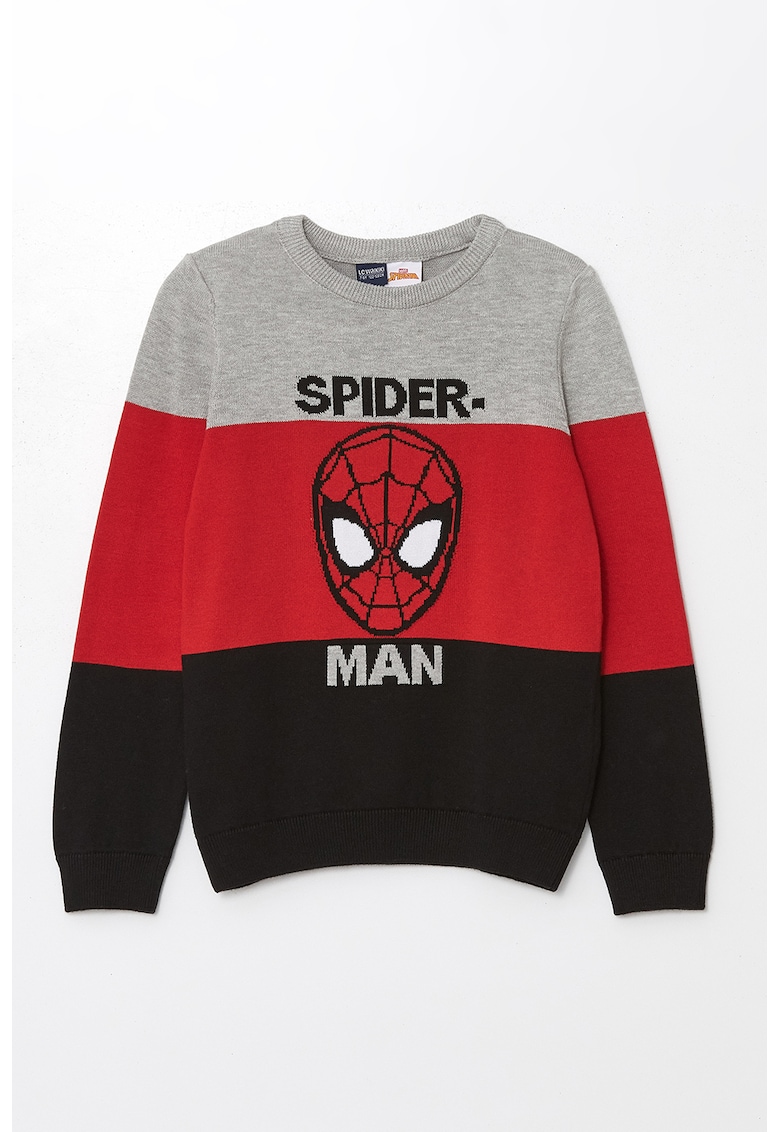 Pulover cu decolteu la baza gatului si model cu Spider-Man - Rosu/Negru/Gri