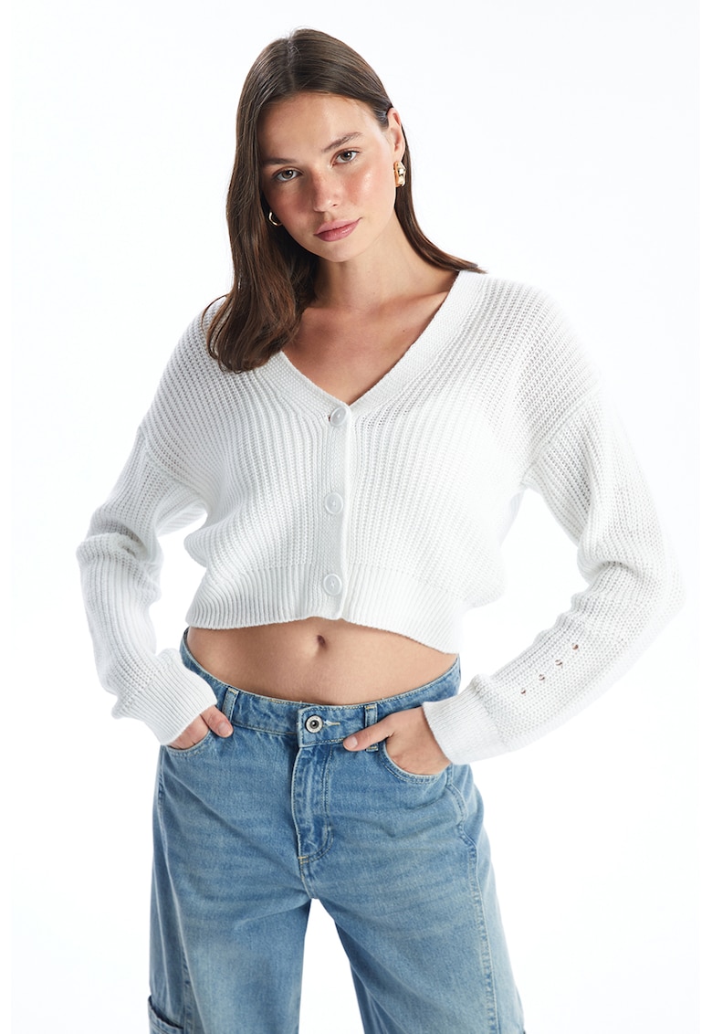 Cardigan crop cu decolteu in V