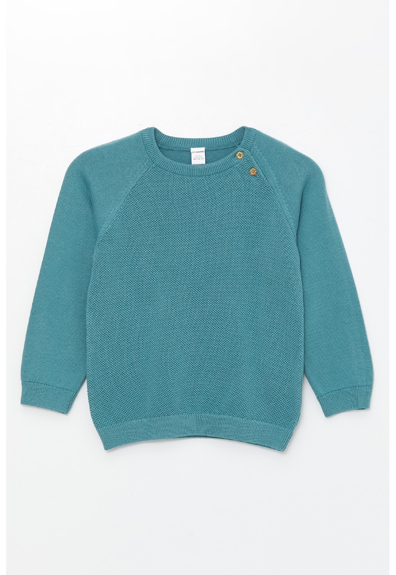 Pulover din bumbac cu maneci raglan - Albastru petrol