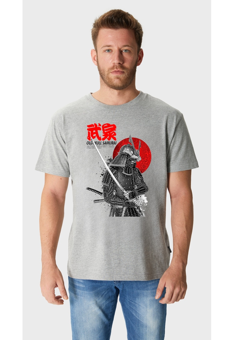 Tricou cu decolteu la baza gatului si imprimeu Samurai