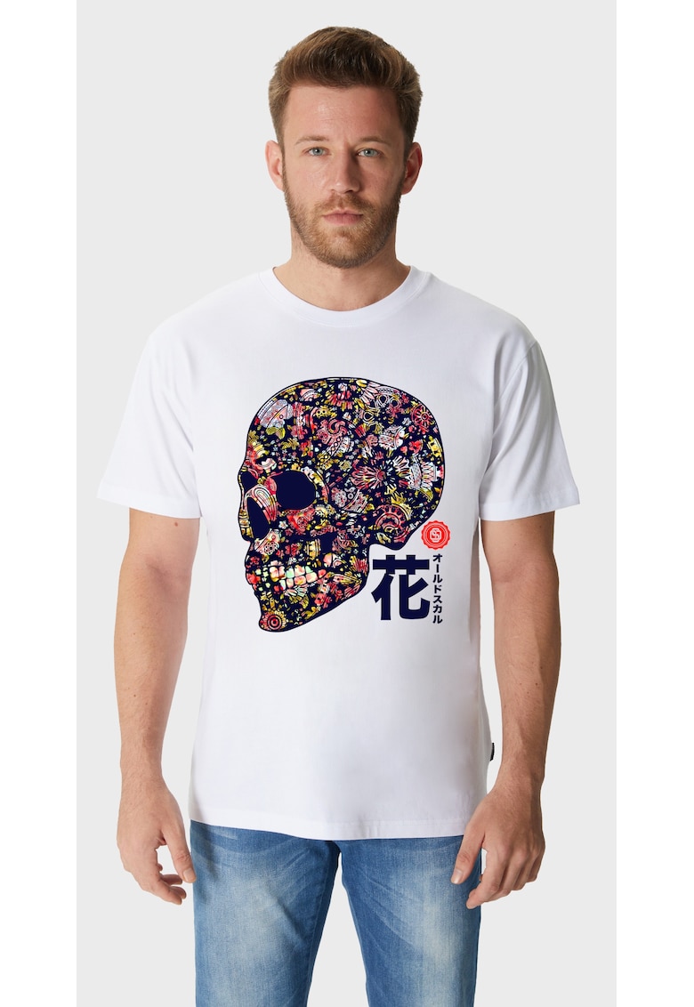 Tricou de bumbac cu imprimeu cu craniu