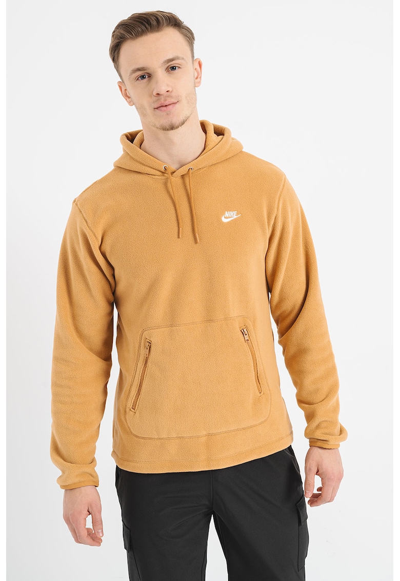 Hanorac din material teddy cu buzunar kangaroo cu fermoar