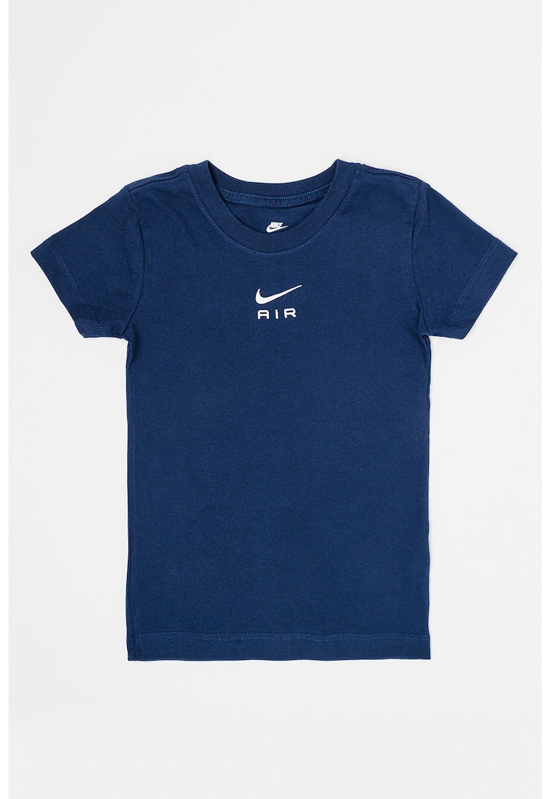 Tricou de bumbac cu imprimeu logo - Albastru inchis/Alb murdar