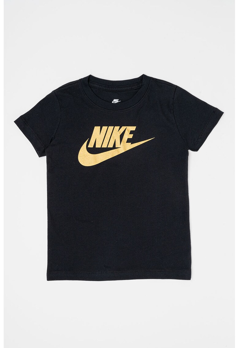 Tricou cu decolteu la baza gatului si imprimeu logo Futura - Auriu/Negru