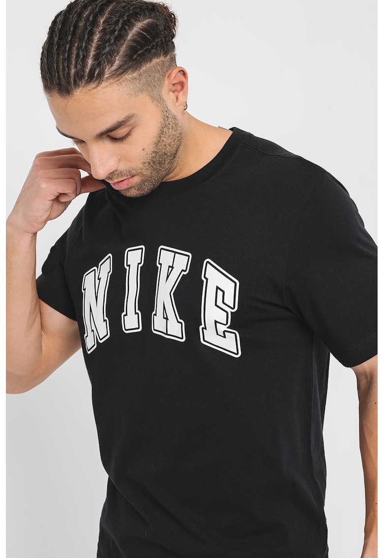 Tricou de bumbac cu logo - Alb/Negru stins