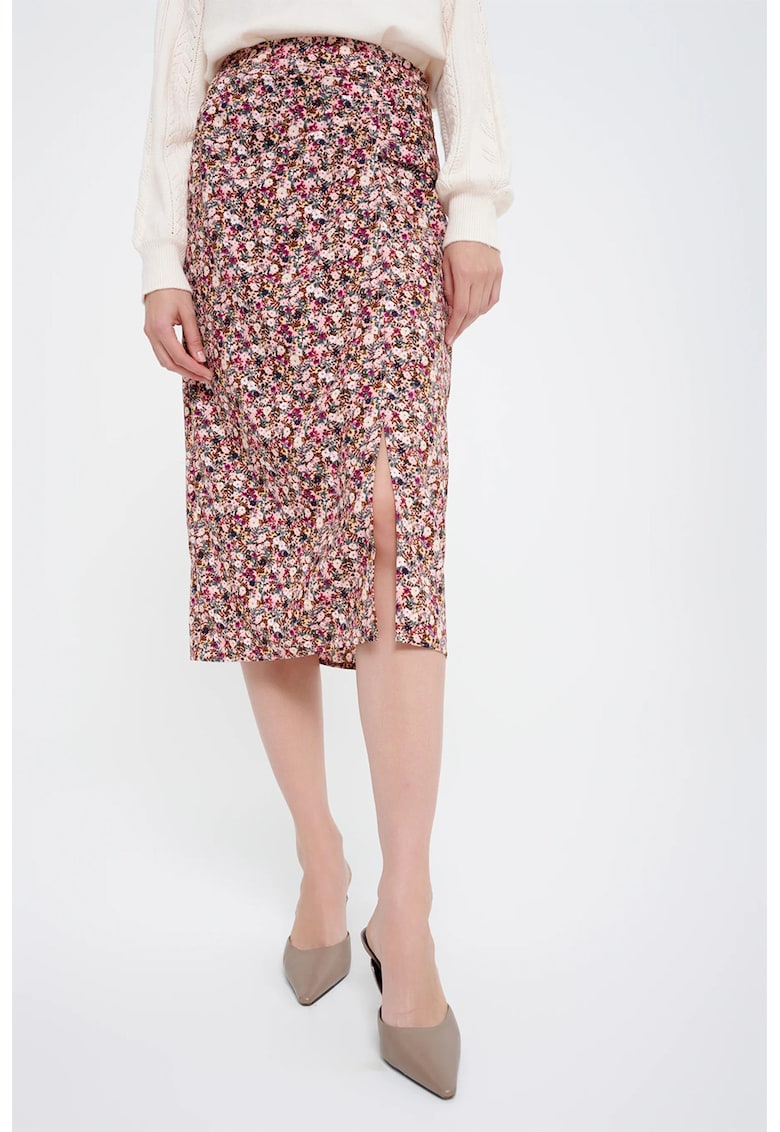 Fusta dreapta midi cu imprimeu floral