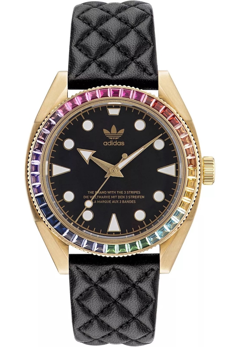 Ceas barbatesc - inox/piele naturala - rezistenta apa 10 ATM - 43 mm - auriu/negru