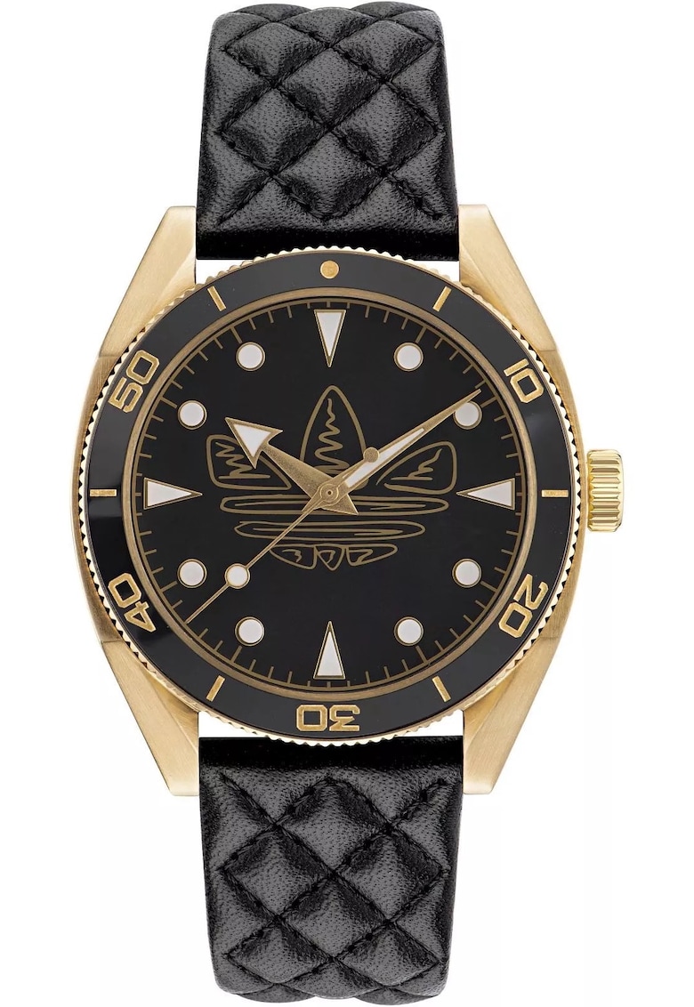 Ceas barbatesc - inox/piele naturala - rezistenta apa 10 ATM - 43 mm - auriu/negru