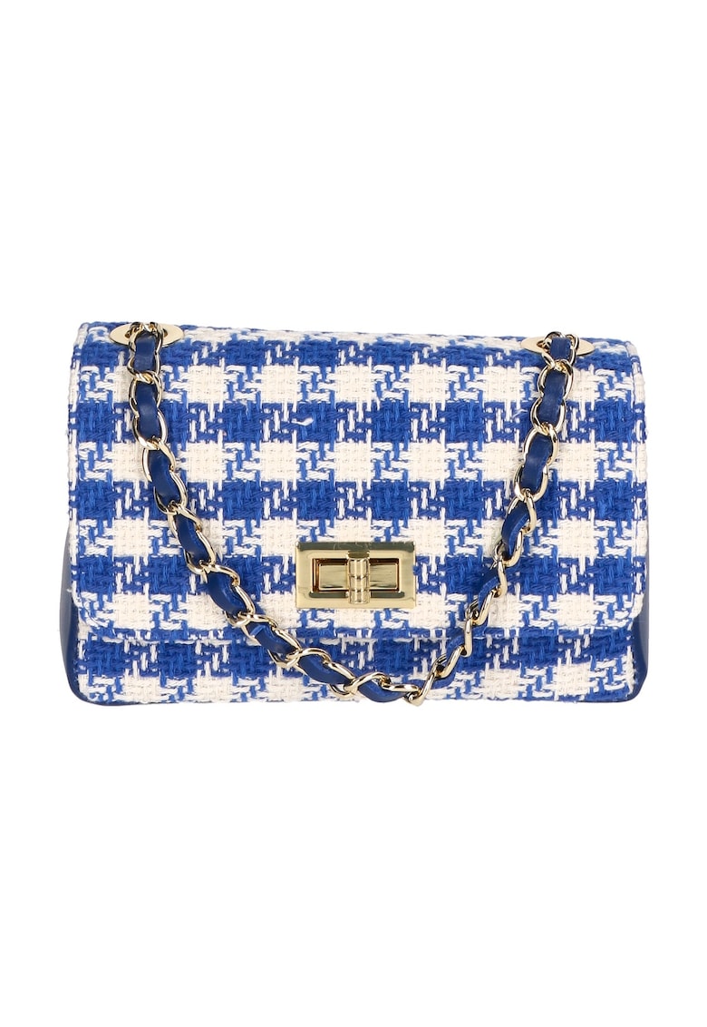 Geanta crossbody din piele si material textil cu model