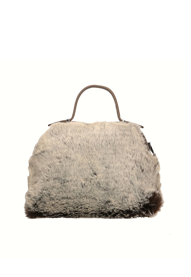 Geanta din piele cu maner si detaliu pufos