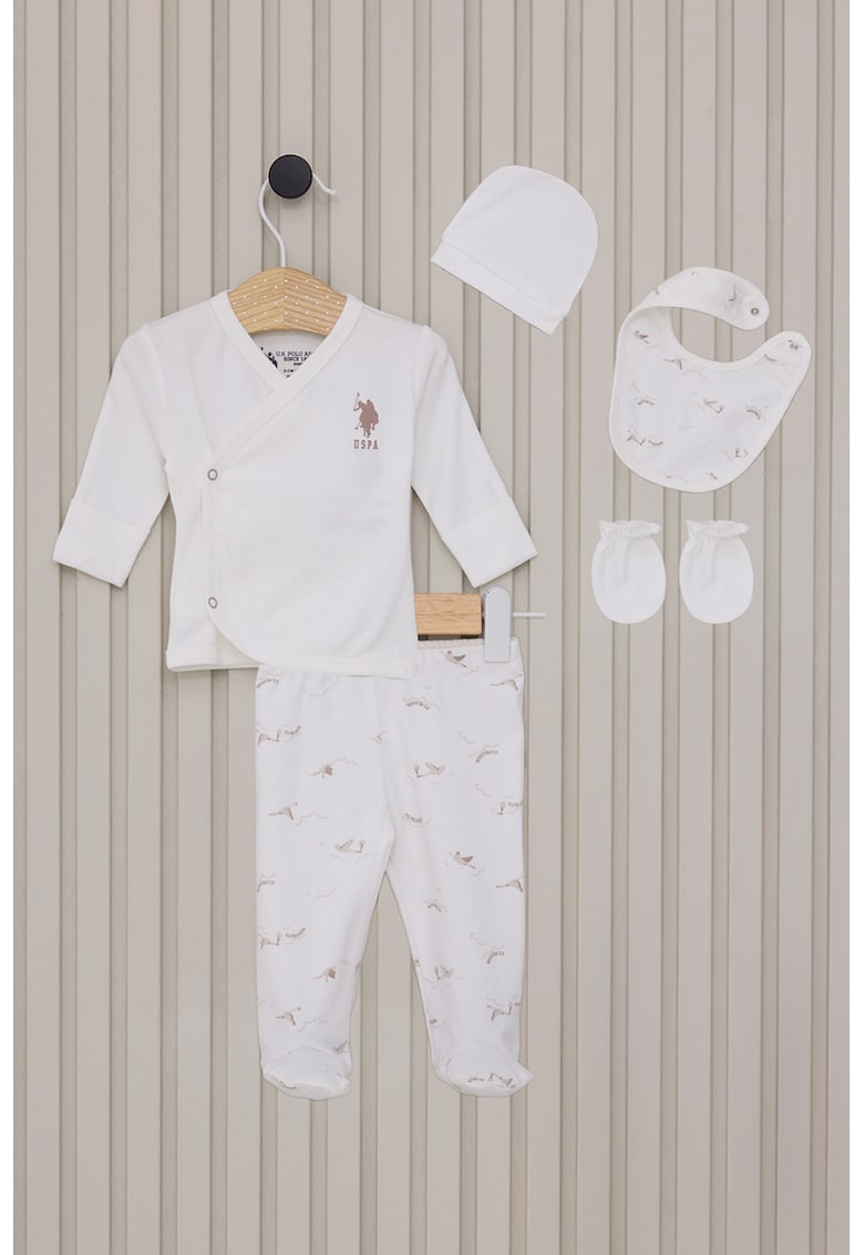 Set de bluza - pantaloni cu botosei - caciula - bavetica si manusi - 6 piese