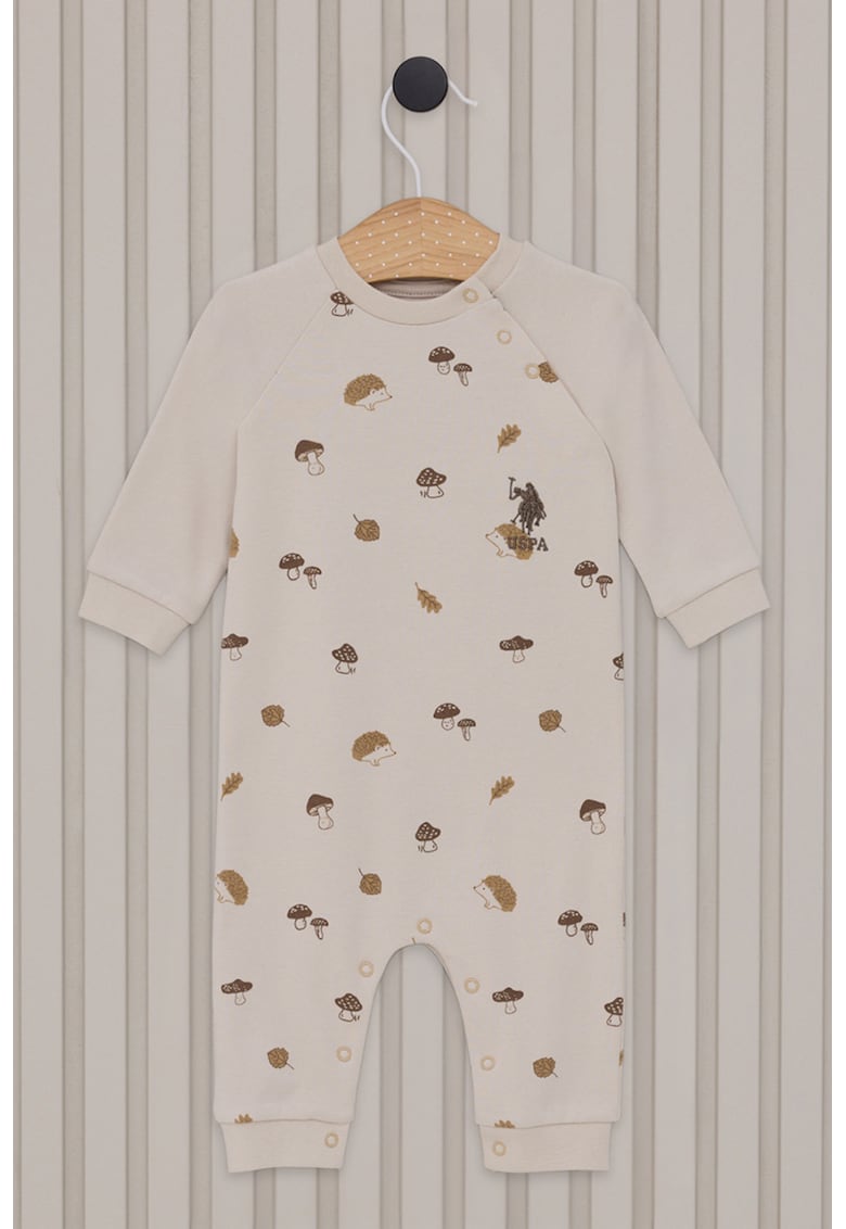 Body de bumbac cu model si capse - Maro/Alb murdar