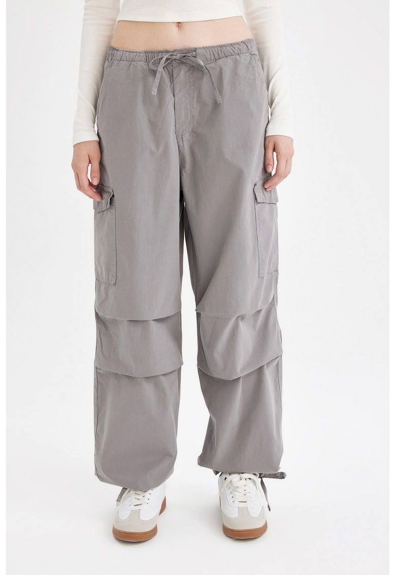 Pantaloni cargo de bumbac cu talie medie