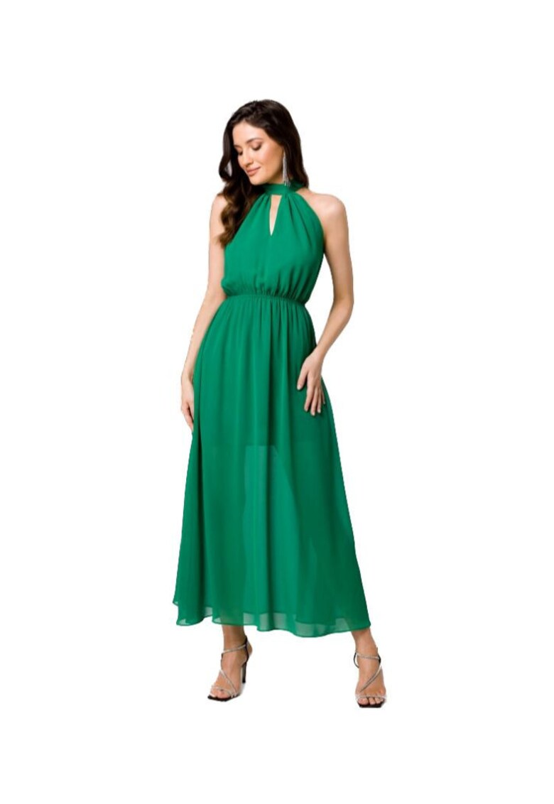 Rochie din sifon cu legaturi in jurul gatului - Verde