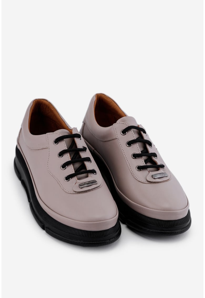 Pantofi dama casual taupe din piele naturala cu siret