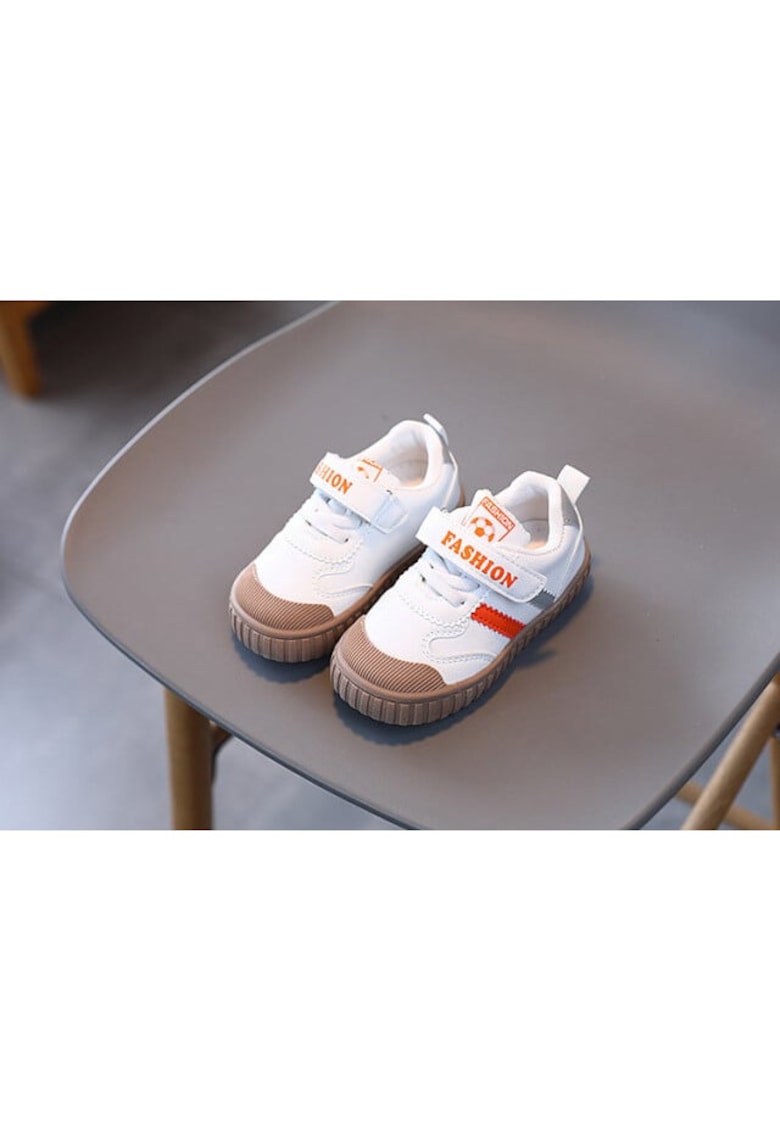 Pantofi Sport Cu Dungi - Piele ecologica - Baieti - Siret - Velcro - Alb