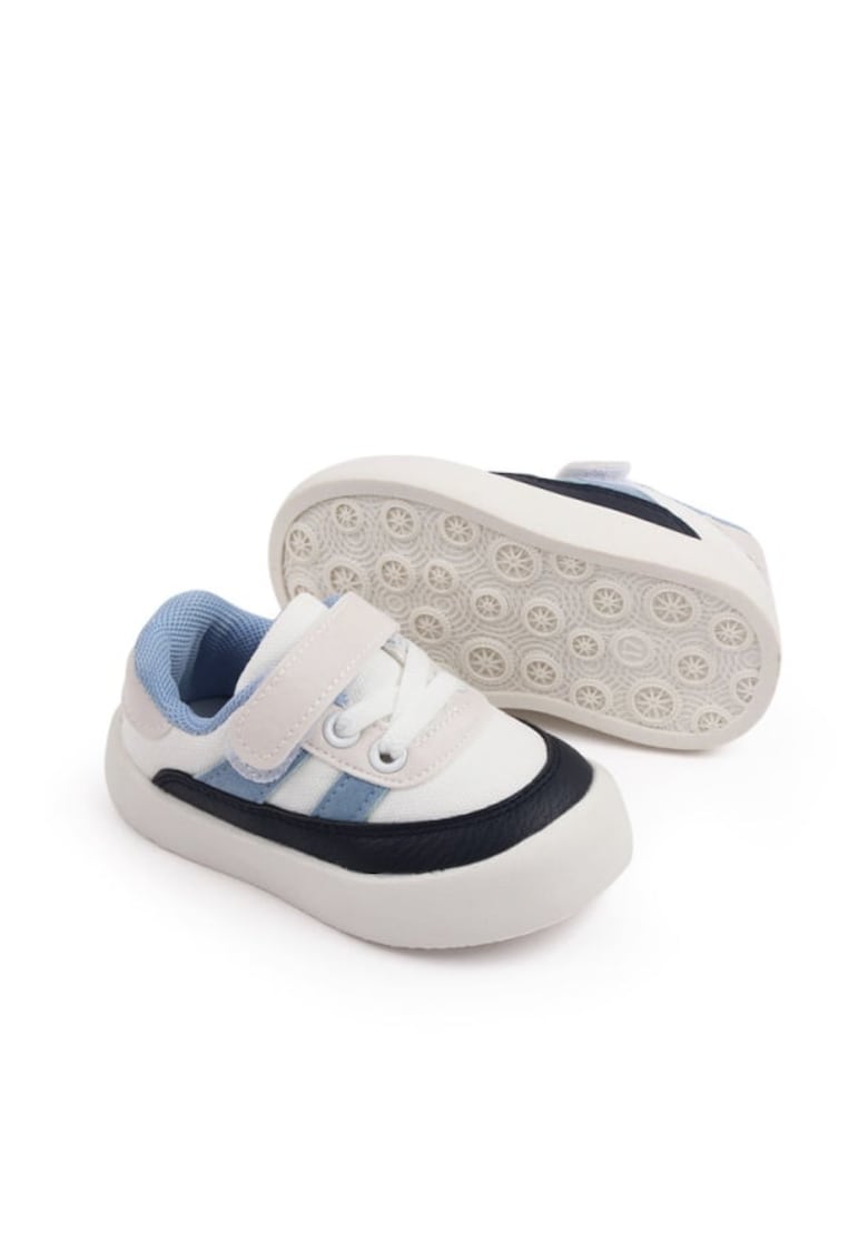 Pantofi Sport Casual - Piele ecologica - Textil - Baieti - Siret - Alb - Albastru