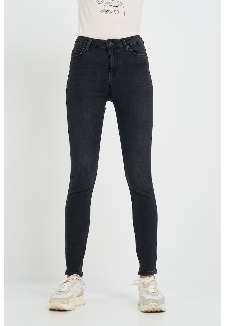 Blugi dama skinny inchisa cu detalii logo - Negru