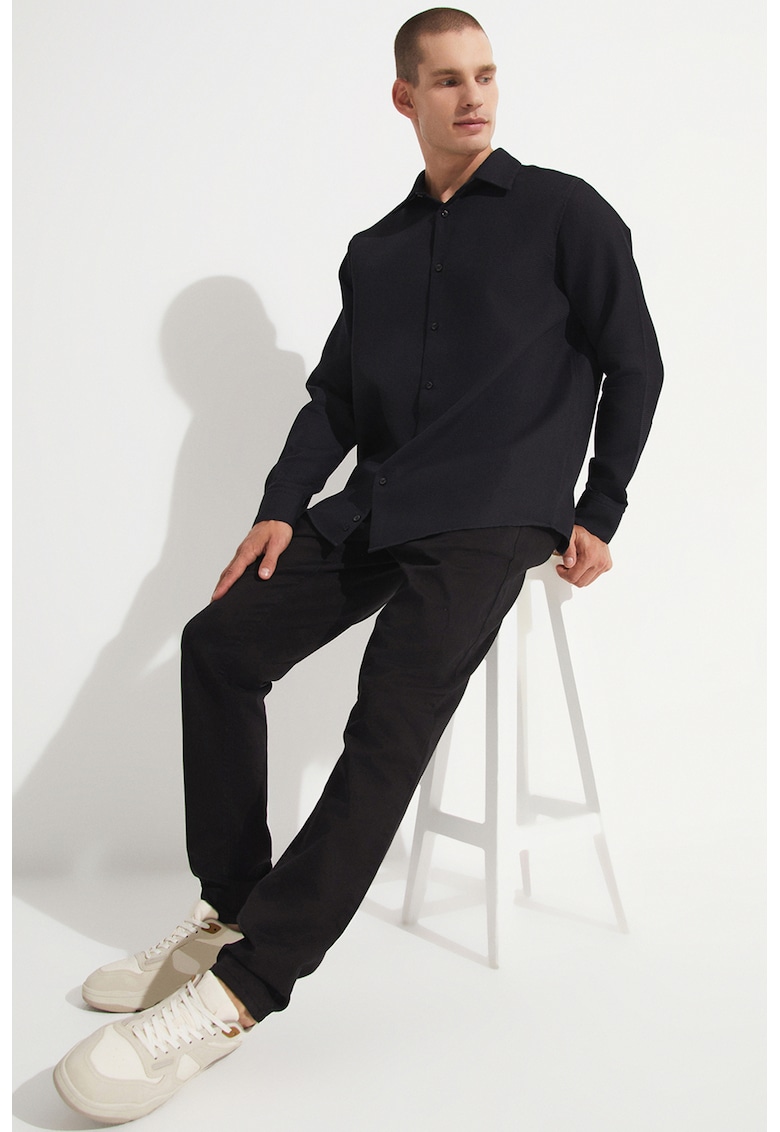 Camasa de bumbac cu maneci lungi - Negru