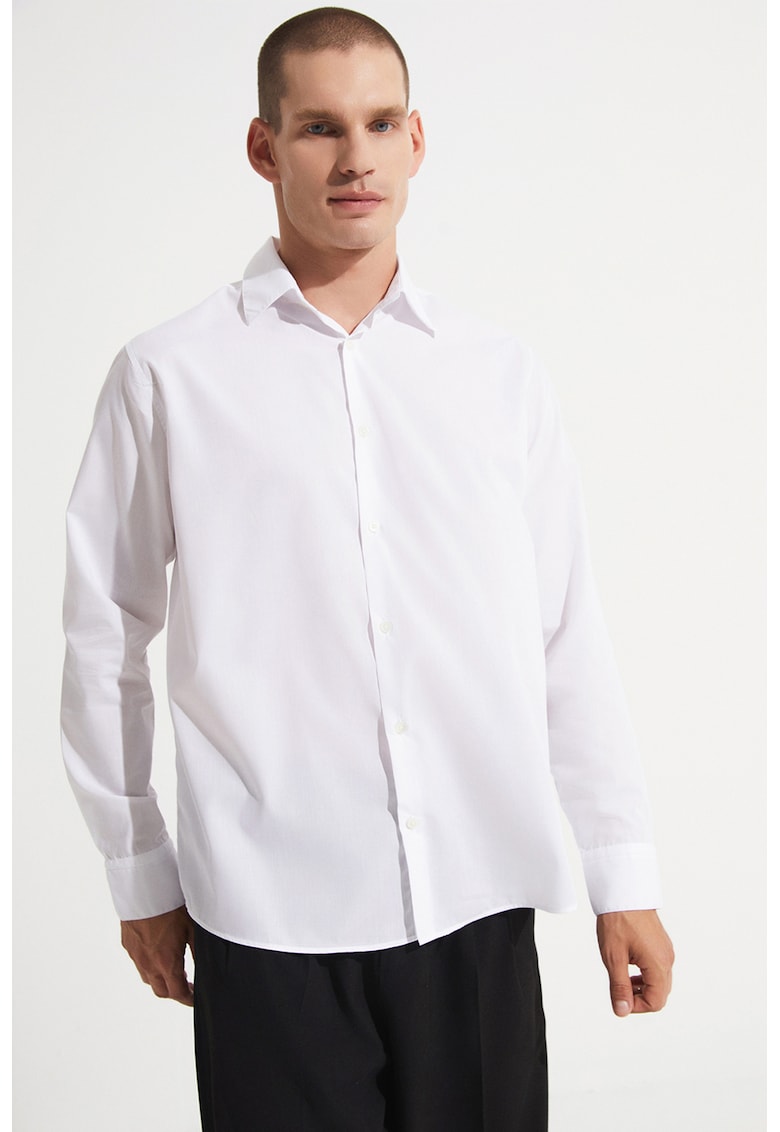 Camasa uni de bumbac cu maneci lungi