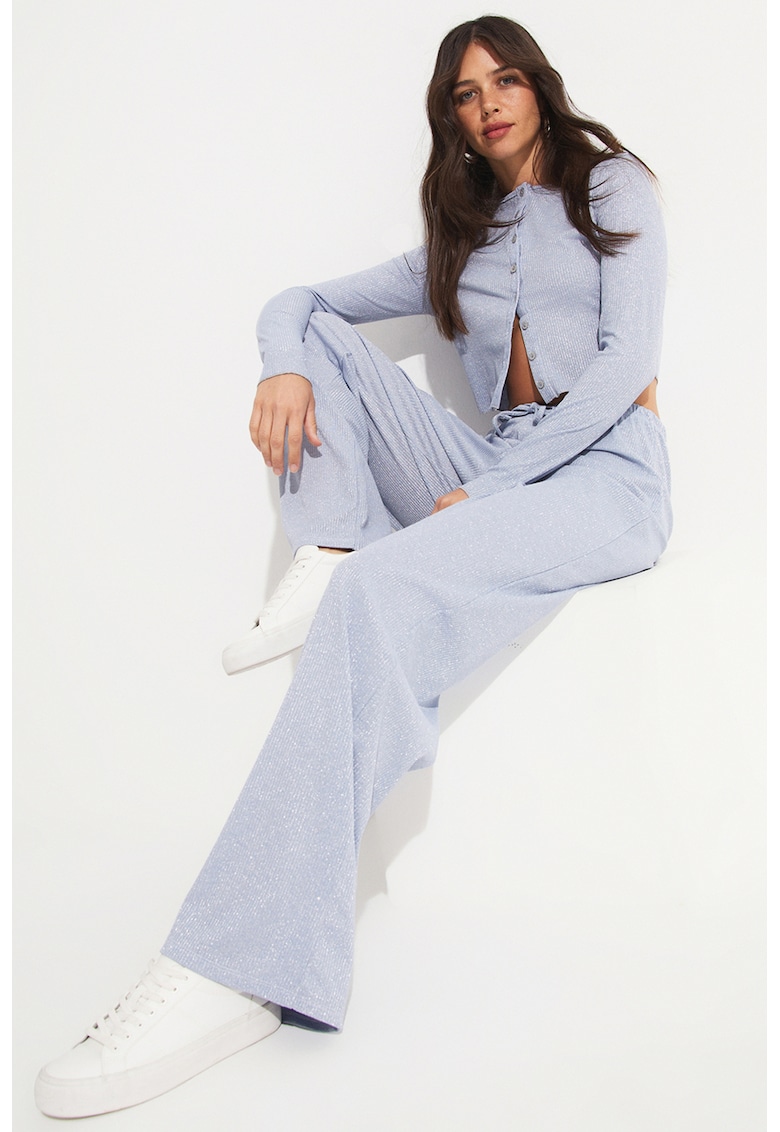 Set de cardigan cu aspect stralucitor si pantaloni cu croiala ampla