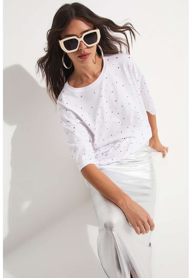 Tricou supradimensionat cu strasuri
