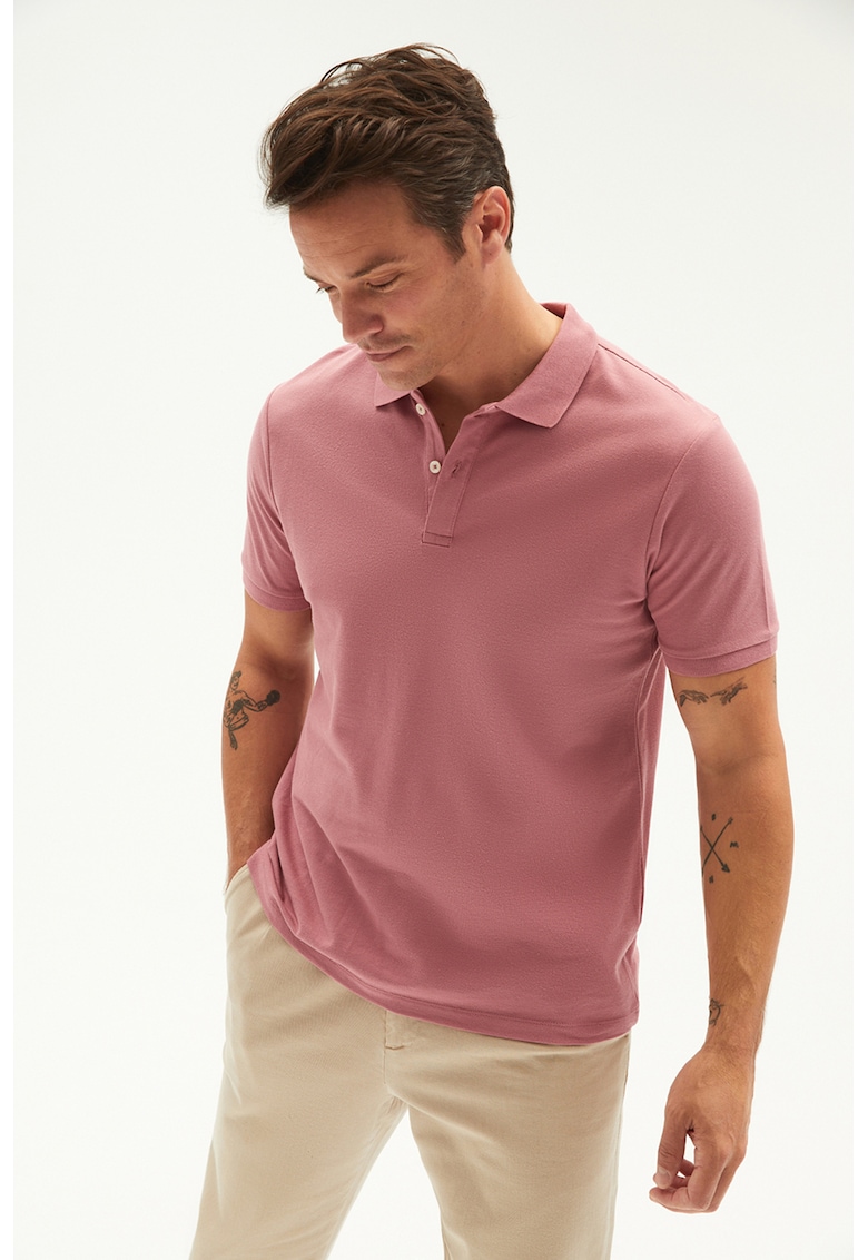 Tricou polo din bumbac pique - Roz prafuit