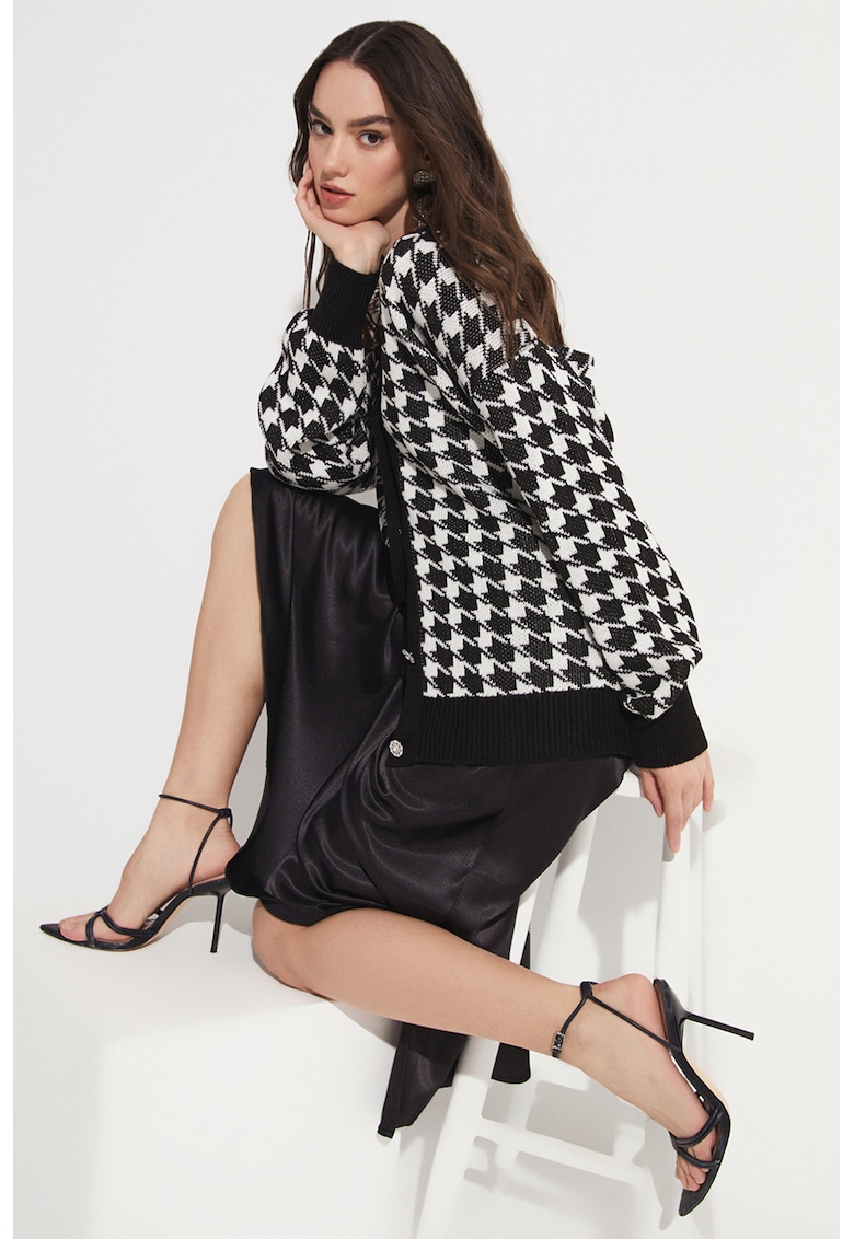 Cardigan cu imprimeu houndstooth