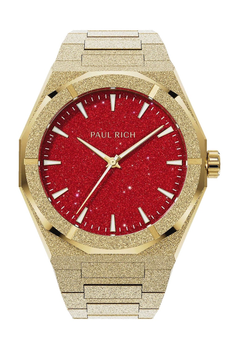 Ceas Barbati Quartz - Culoare Aurie - Culoare Cadran Rosu - Rezistenta la apa 5 ATM