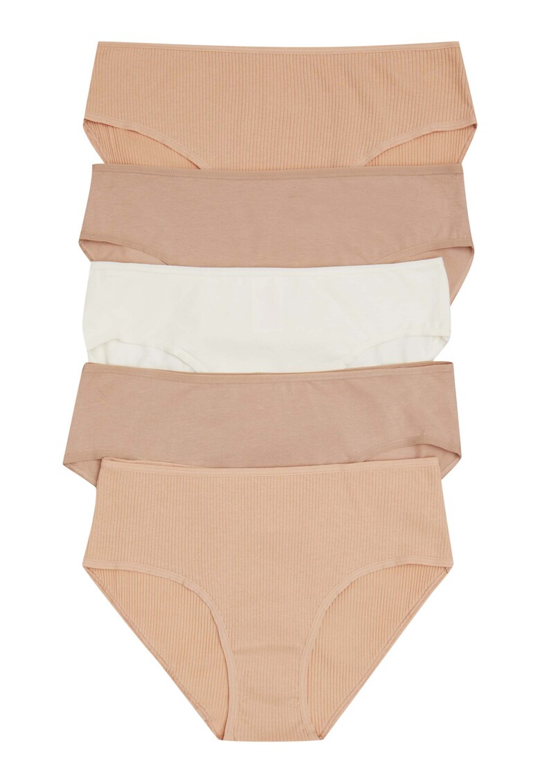 Set 5 perechi de Chiloti cu talie inalta Bumbac/Elastan - Bej/Crem