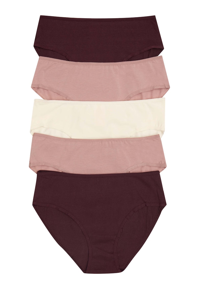 Set 5 perechi de chiloti cu talie inalta - Bumbac - Multicolor