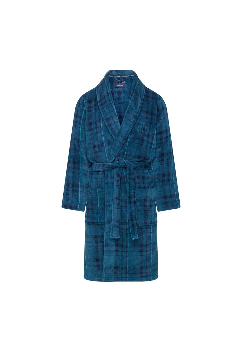 Halat barbatesc in carouri - fleece - 2 buzunare - albastru