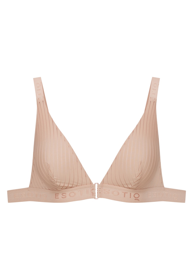 Sutien moale textil - bej - fara sarma - insertii detasabile - dungi transparente