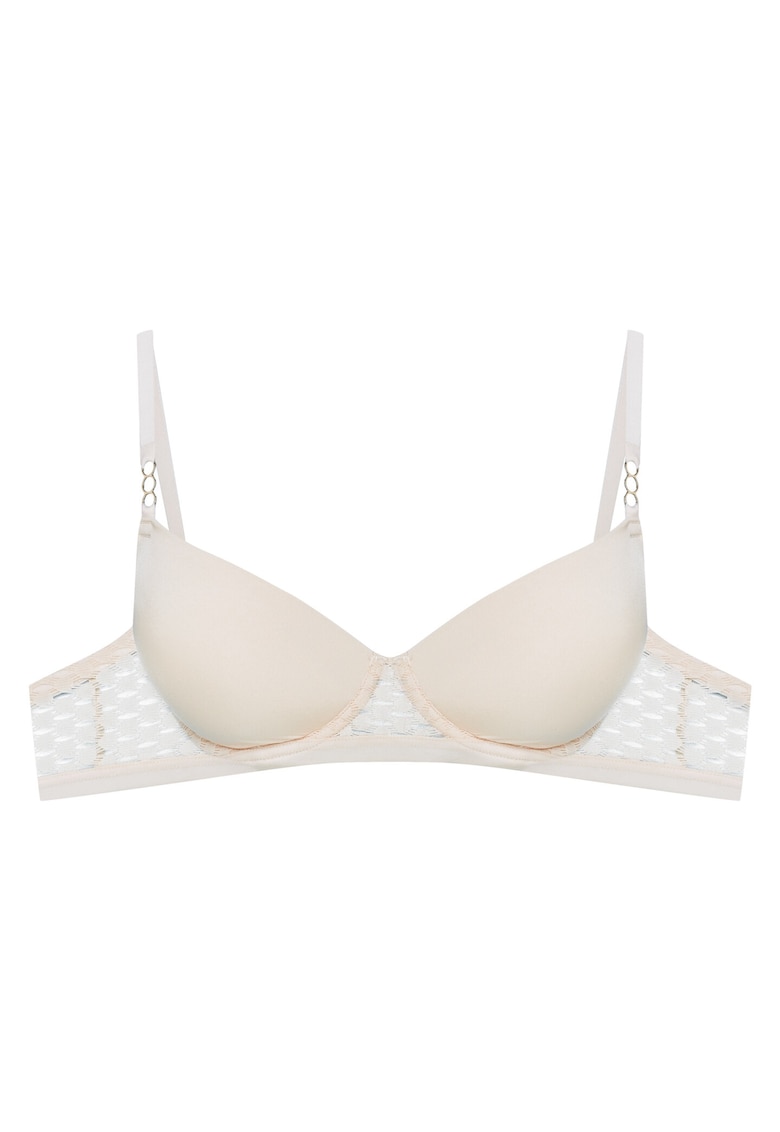 Sutien push-up Ohara - textil - bej - cupe netede - bretele decorative