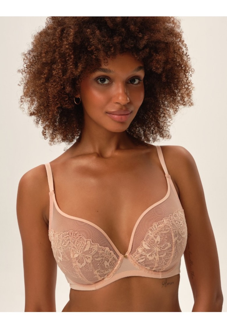 Sutien Oleksa - cu broderie florala - fara burete - poliamida - bej