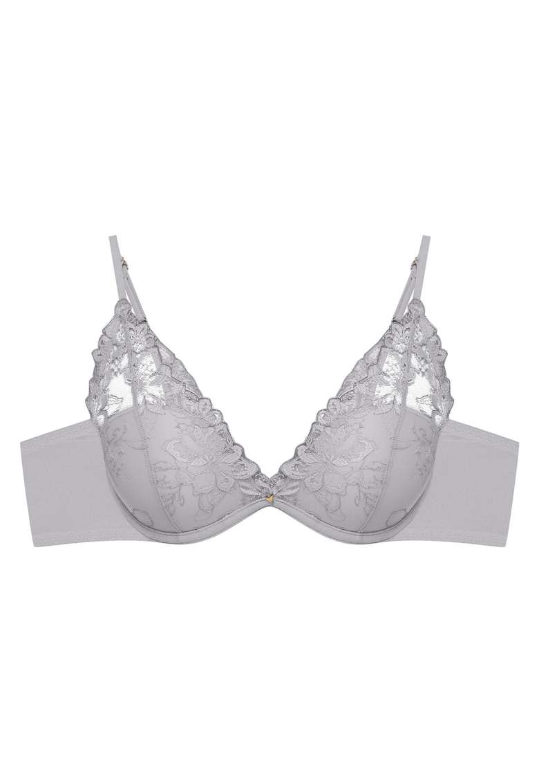 Sutien push-up - model floral - poliamida - gri -