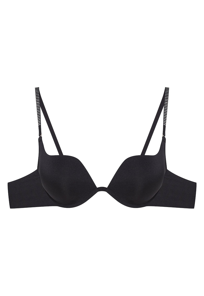 Sutien push-up Taysa - cu bretele cu zirconiu - poliamida - negru