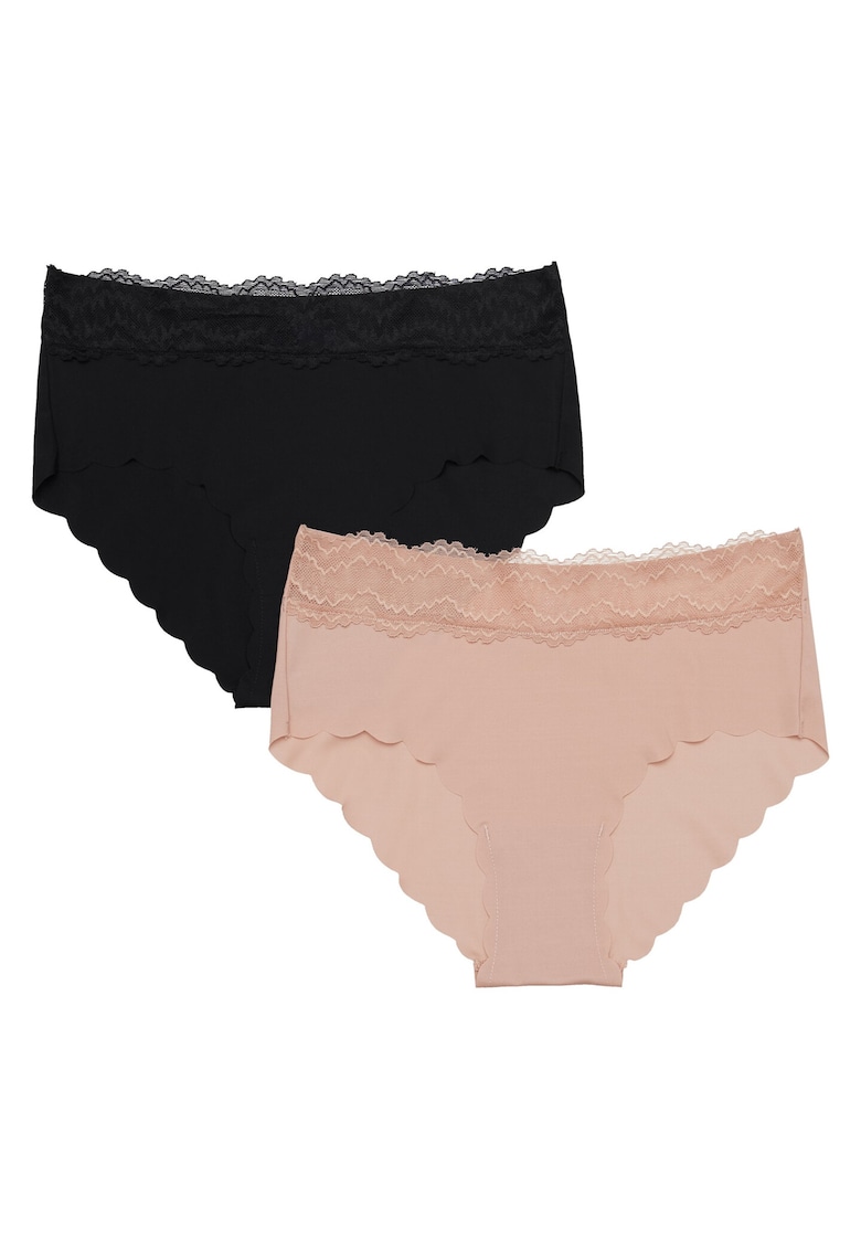 Set 2 perechi de chiloti cu talie inalta  Bumbac - Negru/Bej