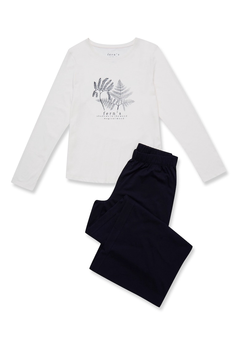 Pijamale de dama  bumbac crem - alb grafit