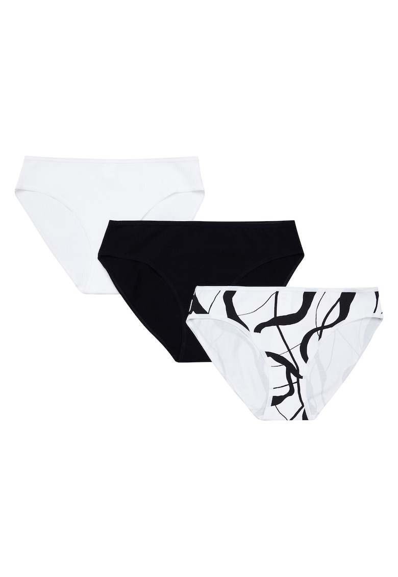 Set 3 perechi de chiloti dama - Bumbac - Negru/Alb Set 3 perechi de chiloti dama - Bumbac - Negru/Alb